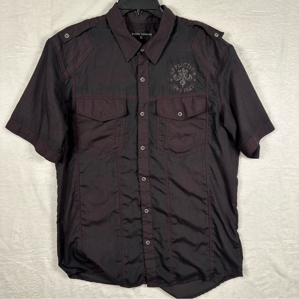 Affliction Black Premium Metal Mercy XL  Black Purple Mens Shirt Live Fast